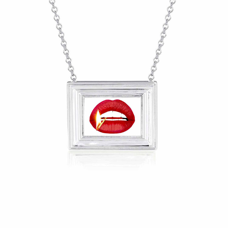 Framed Match And Lips Necklace by Gina Potter And Jennifer House