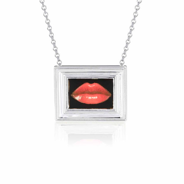 Framed Silver Lips Personalised Necklace